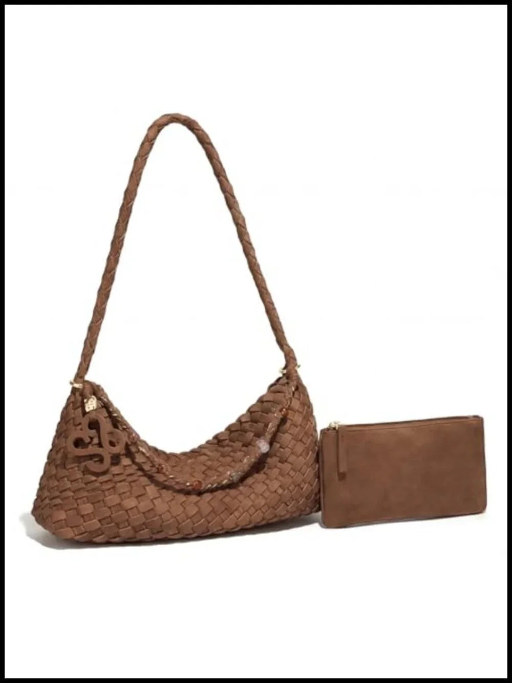 Premium Woven Slouchy Hobo Handbag with Braided Strap and Matching Zipper Pouch